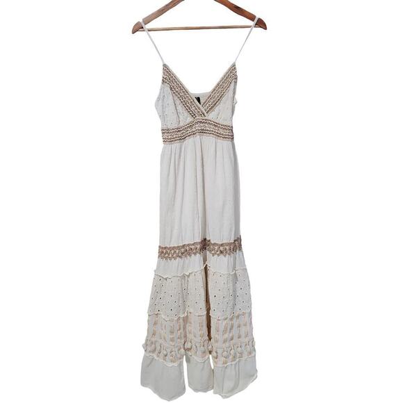 COPY - Me 2 Magic Tiered Boho Cotton Maxi Dress White Size S - Picture 1 of 4